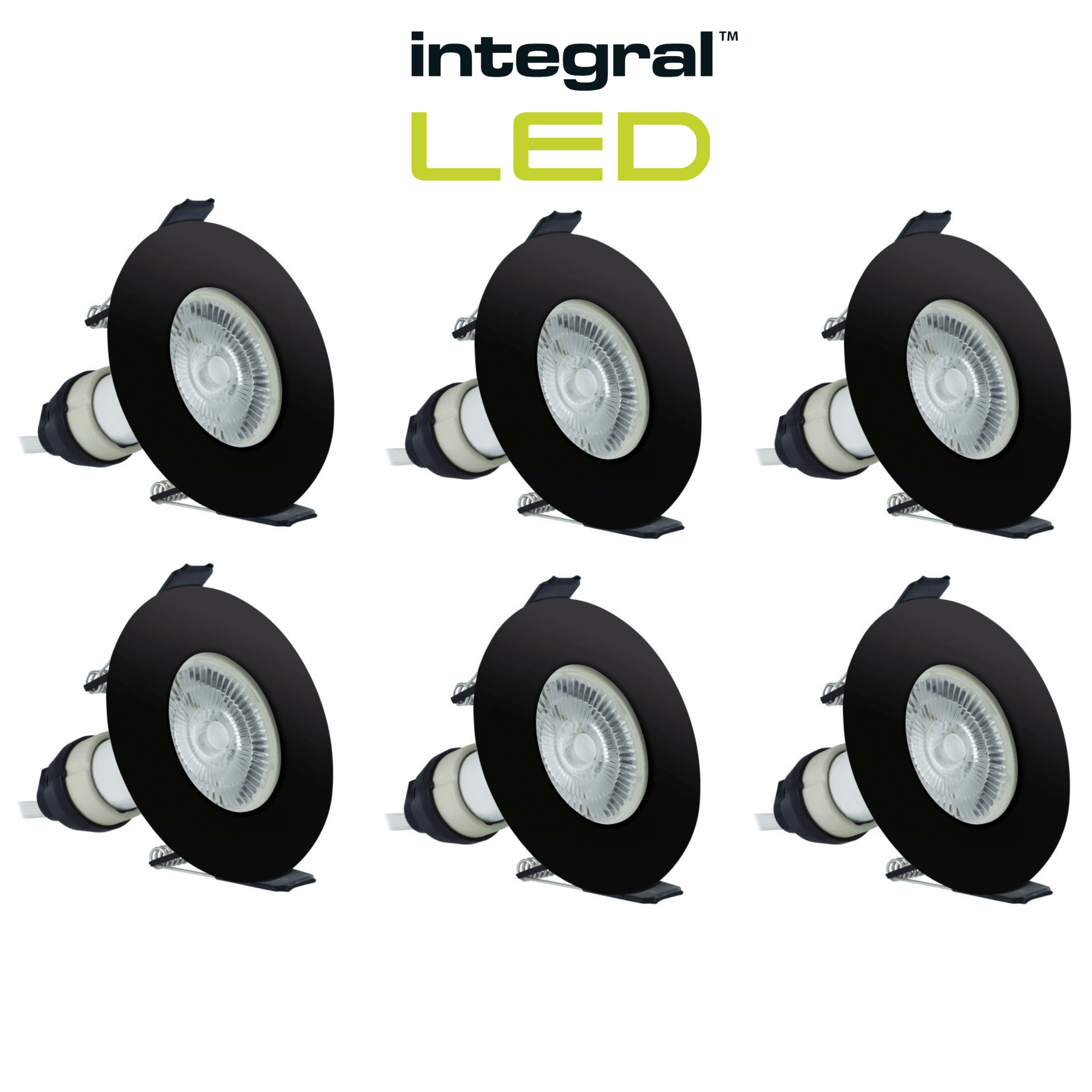 Integral LED Fire Rated Downlights Ceiling Spotlights Black 6 Pack