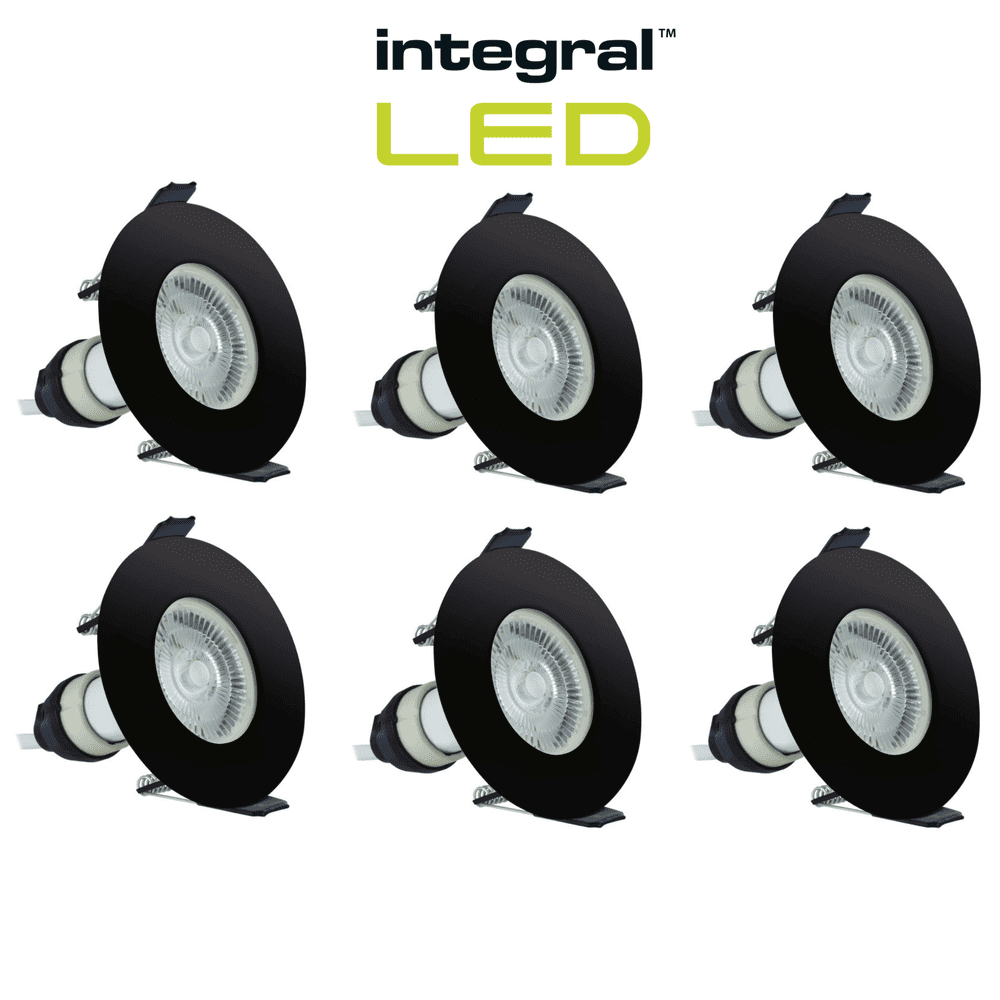 Integral LED Fire Rated Downlights Ceiling Spotlights Black 6 Pack