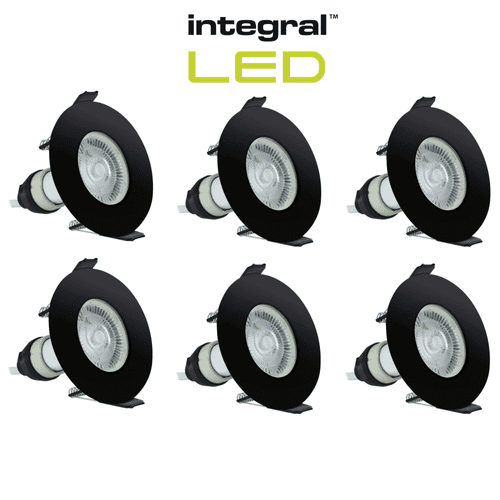 Integral LED Fire Rated Downlights Ceiling Spotlights: Black: 6 Pack