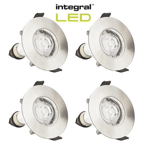 Integral LED Fire Rated Downlights Ceiling Spotlights: Silver: 4 Pack