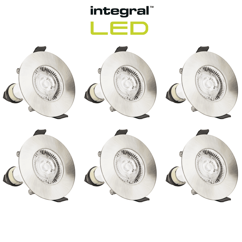 Integral LED Fire Rated Downlights Ceiling Spotlights Silver 6 Pack