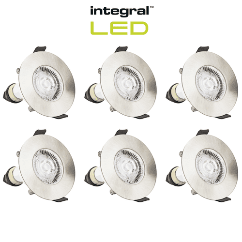 Integral LED Fire Rated Downlights Ceiling Spotlights: Silver: 6 Pack