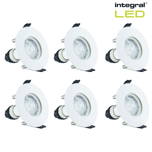 Integral LED Fire Rated Downlights Ceiling Spotlights: White: 6 Pack