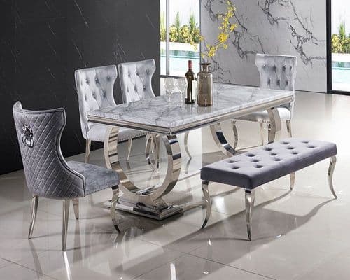 Lyon Marble Dining Table Set 4 Chairs & Bench