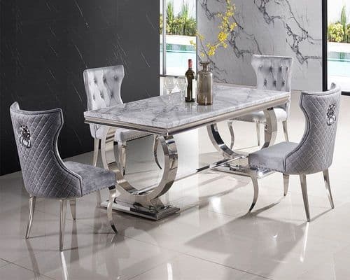 Lyon Marble Dining Table Set With 4 Boston Knocker Back Chairs