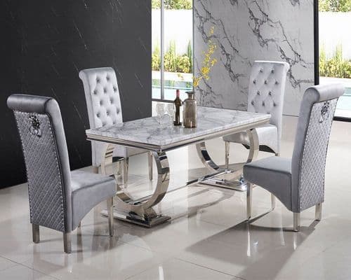 Lyon Marble Dining Table Set With 4 High Back Chairs