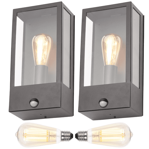 Outdoor Mains Boxed Lantern Wall Mounted LED Light with PIR: Twin Pack