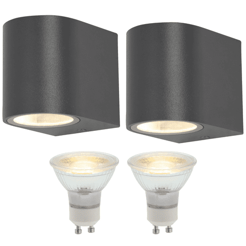 Outdoor Mains Downlight LED Wall Light: Black: Twin Pack