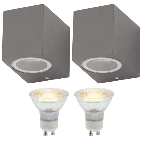 Outdoor Mains LED GU10 Square Downlight Wall Mounted Light: Twin Pack