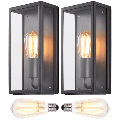 Outdoor Mains LED Wall Light Boxed Lantern: Anthracite Grey: Twin Pack