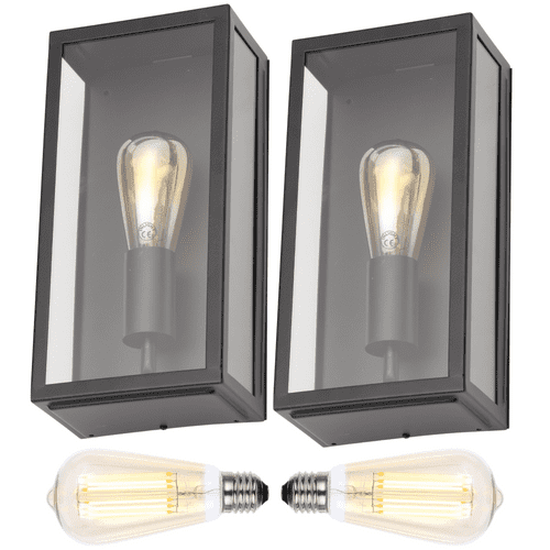 Outdoor Mains LED Wall Light Boxed Lantern: Black: Twin Pack