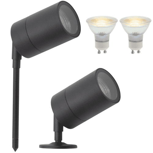Outdoor Mains Spike Light with Dual Mount Options: Twin Pack: Black
