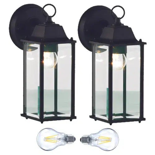 Outdoor Mains Wall Light Bevelled Full Lantern: Twin Pack