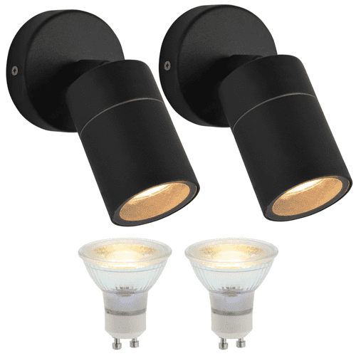 Outdoor Mains Wall Mounted Spot Light Angled Up or Down: Twin Pack: Black