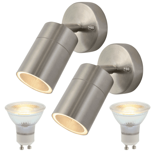 Outdoor Mains Wall Mounted Spot Light Angled Up or Down: Twin Pack: Stainless Steel