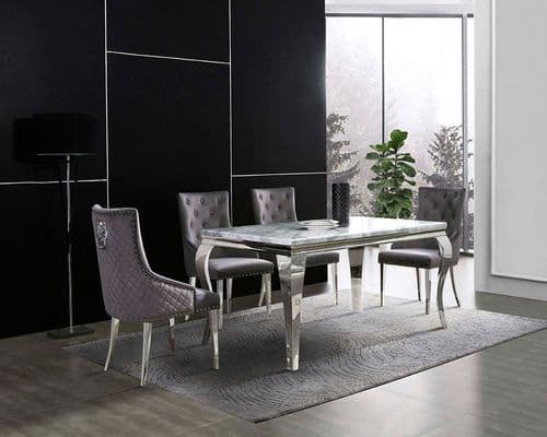 Paris Rectangular Marble Dining Table & 6 Knocker Back Chairs