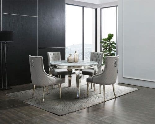 Paris Round Marble Dining Table & 4 Knocker Back Chairs