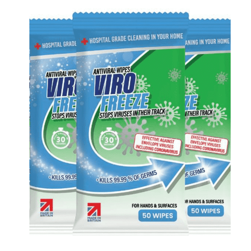ViroFreeze Antiviral Antibacterial Hand and Surface Wipes with Moisture Lock Seal: 3 Packs