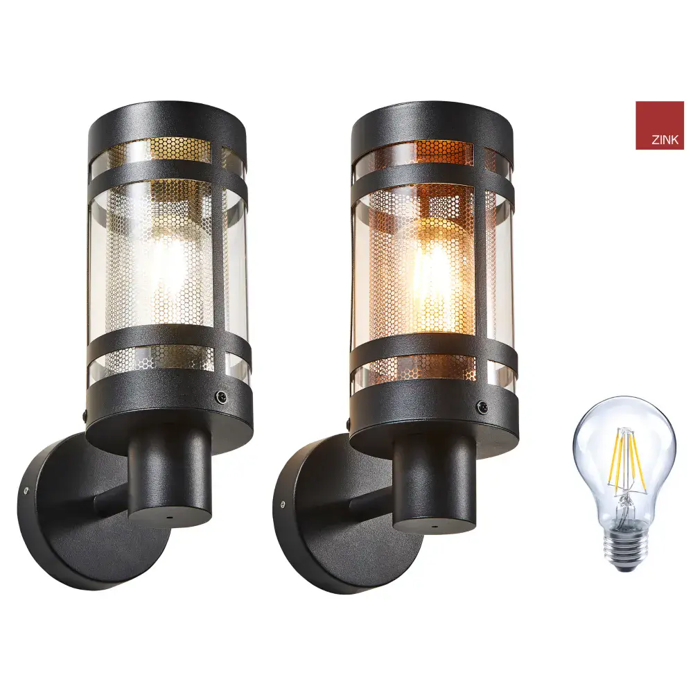 Zink Black Lantern Wall Lights Mains Powered with Mesh: Bulbs Included