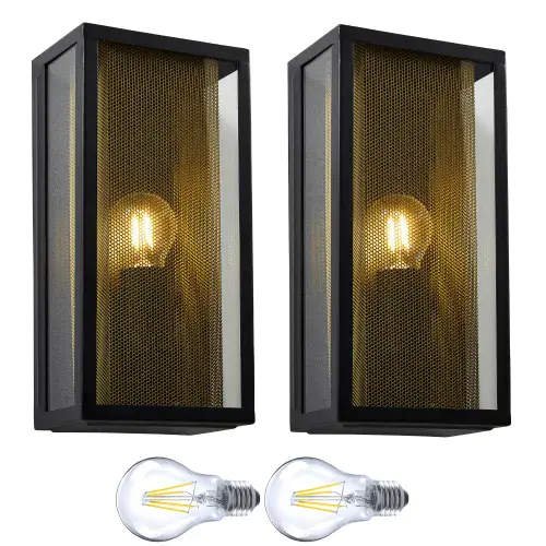 Zink Box Lantern Wall Lights - Mesh Insert and LED Bulb