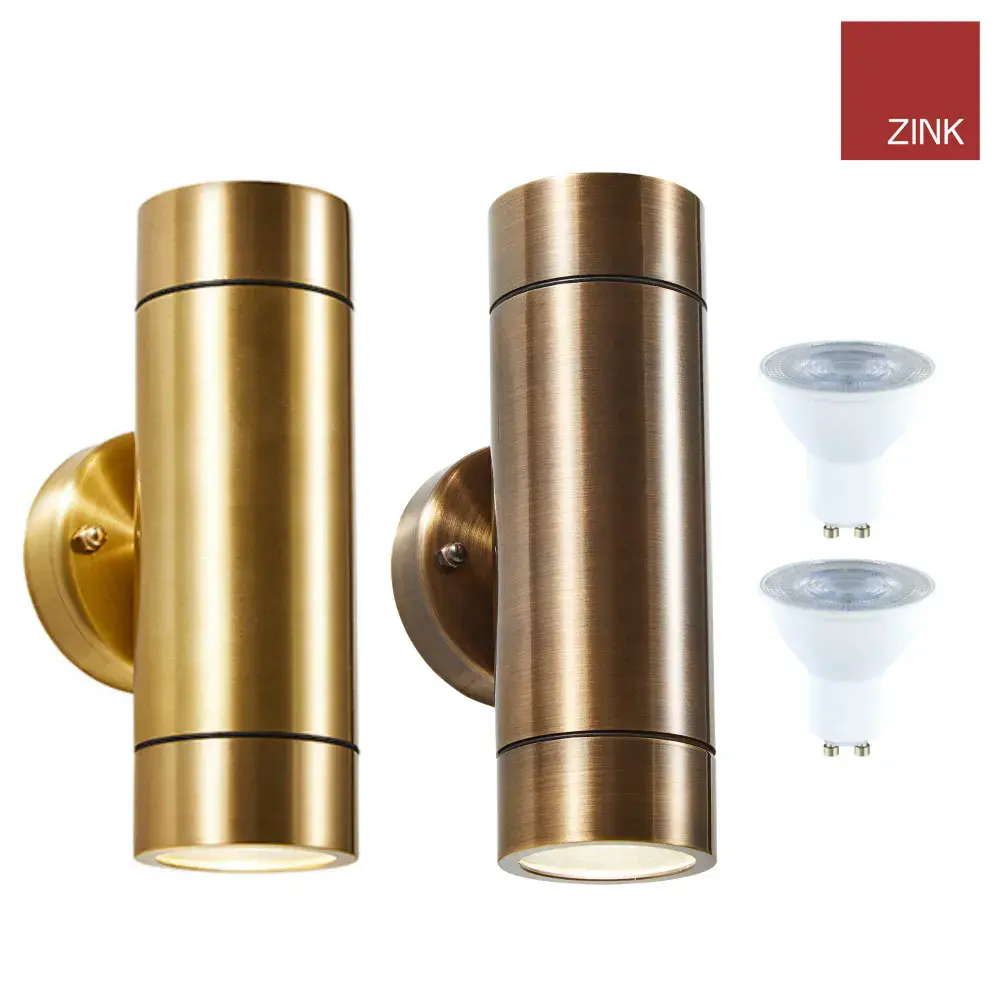 Zink Solid Brass Wall Mounted Up Down Lights with LED GU10 Bulbs