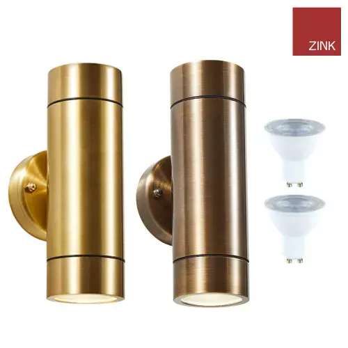 Zink Solid Brass Wall Mounted Up Down Lights with LED GU10 Bulbs