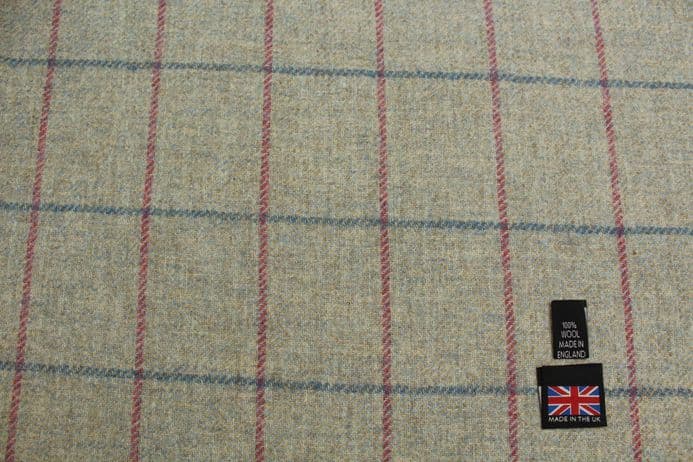 100% Pure New Wool Windowpane Tweed Fabric | DZ97