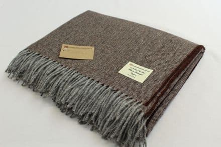 Herringbone Pure New Wool Throw Made In Yorkshire (Chestnut / Grey Herringbone)