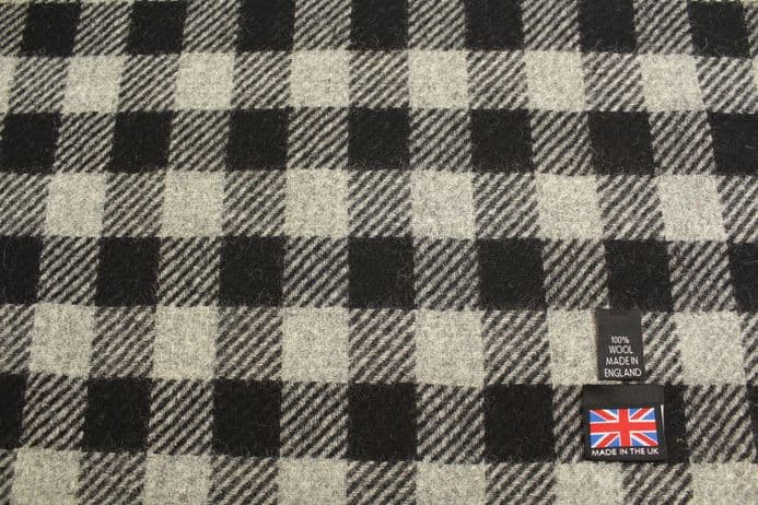 Pure New Wool Block Check Tweed Fabric | DM92