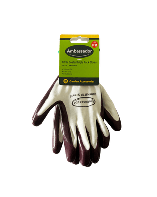 Ambassador Nitrile Coated Triple Pack Gloves - 8/M