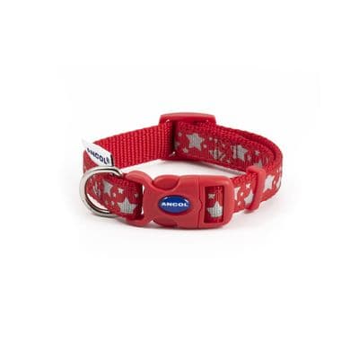 ANCOL PATTERNED COLLECTION COLLAR REFLECTIVE STARS RED