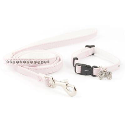 ANCOL SMALL BITE COLLAR & LEAD DELUXE JEWEL PINK
