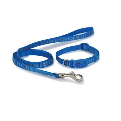 ANCOL SMALL BITE REFLECTIVE COLLAR & LEAD - 20 - 30 CM - BLUE - BONE