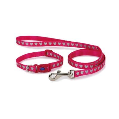 ANCOL SMALL BITE REFLECTIVE COLLAR & LEAD - 20 - 30 CM - PINK - HEART