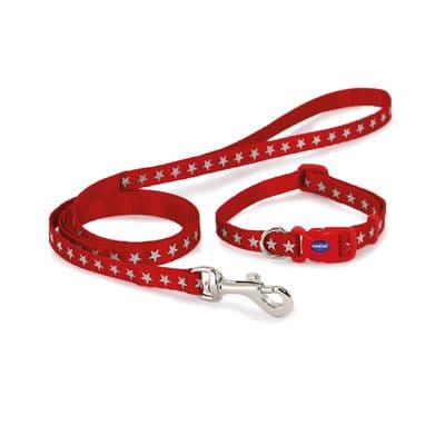 ANCOL SMALL BITE REFLECTIVE COLLAR & LEAD - 20 - 30 CM - RED - STAR