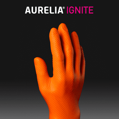 Aurelia Ignite Heavy Duty Orange Powder Free Nitrile Gloves - X large