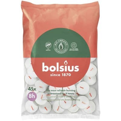 Bolsius White 8 Hours Tea Lights - Bag 45
