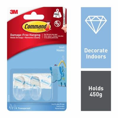 Command™ Small Clear Hooks with Clear Strips - 2 Small Hooks, 4 Small Strips
