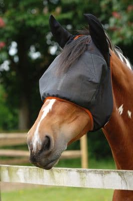 EQUILIBRIUM FIELD RELIEF MIDI FLY MASK & EARS BLACK/ORANGE