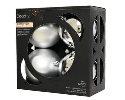 Kaemingk Baubles Polystyrene Silver - 10cm Assorted Pack 4