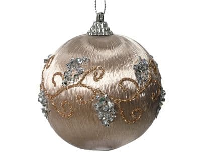 Kaemingk Fabric Leaf Bauble With Diamonds 8cm - Pearl