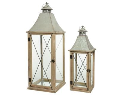 Kaemingk Fir-wood Lantern Natural - 2 set