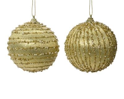 Kaemingk Foam Bauble With Glitter Lines 8cm - Light Gold 2 Designs