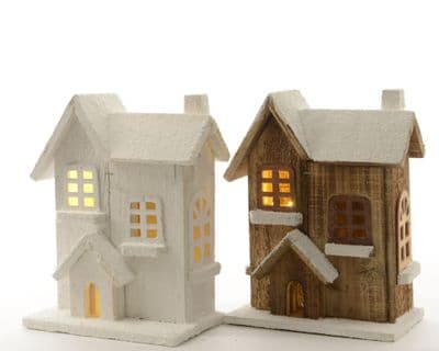 Kaemingk Indoor LED Wooden Cottage 2 Assorted - 26cm Warm White