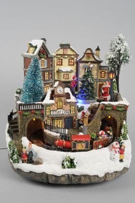 Kaemingk LED Fibre Optic Village With Train - 26.5 x 27 x 26cm