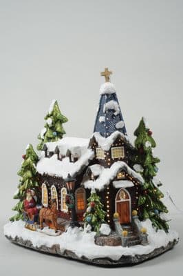 Kaemingk LED Fibre Optic Xmas Church - 26 x 18 x 27cm