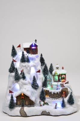 Kaemingk LED Ski Slope With Train - 32 x 20 x 29cm White/Multi