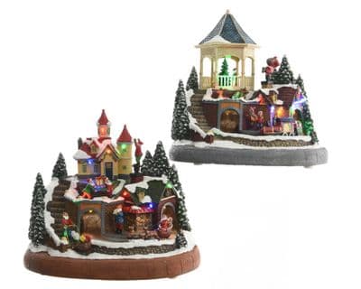 Kaemingk LED Village Scene With Moving Train - Assorted