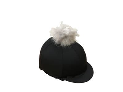 Lycra Hat Cover Black & Grey Faux Fur Pom Pom