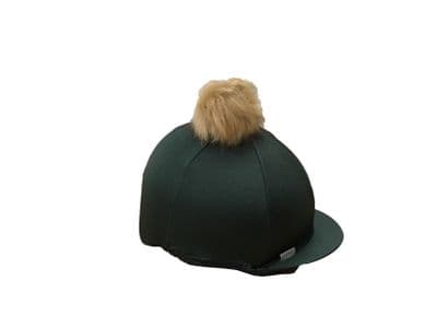 Lycra Hat Cover Bottle Green &  Ash Brown Faux Fur Pom Pom